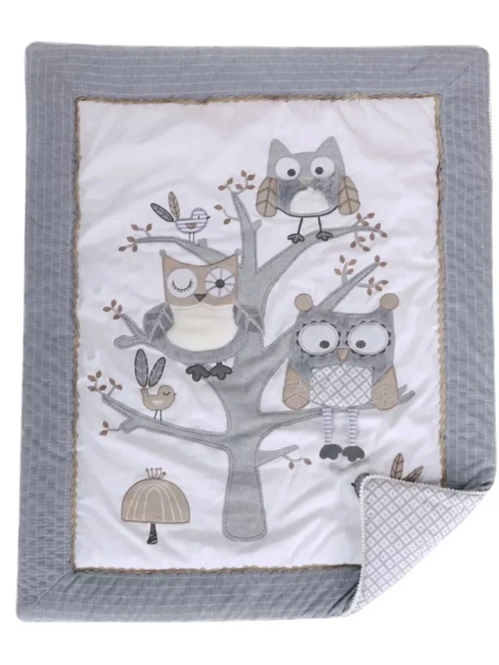 Levtex Night Owl Crib Bedding Set - Cream and Gray